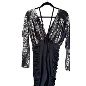 Capsulle Black and Cream Leopard Jumpsuit Size Medium M